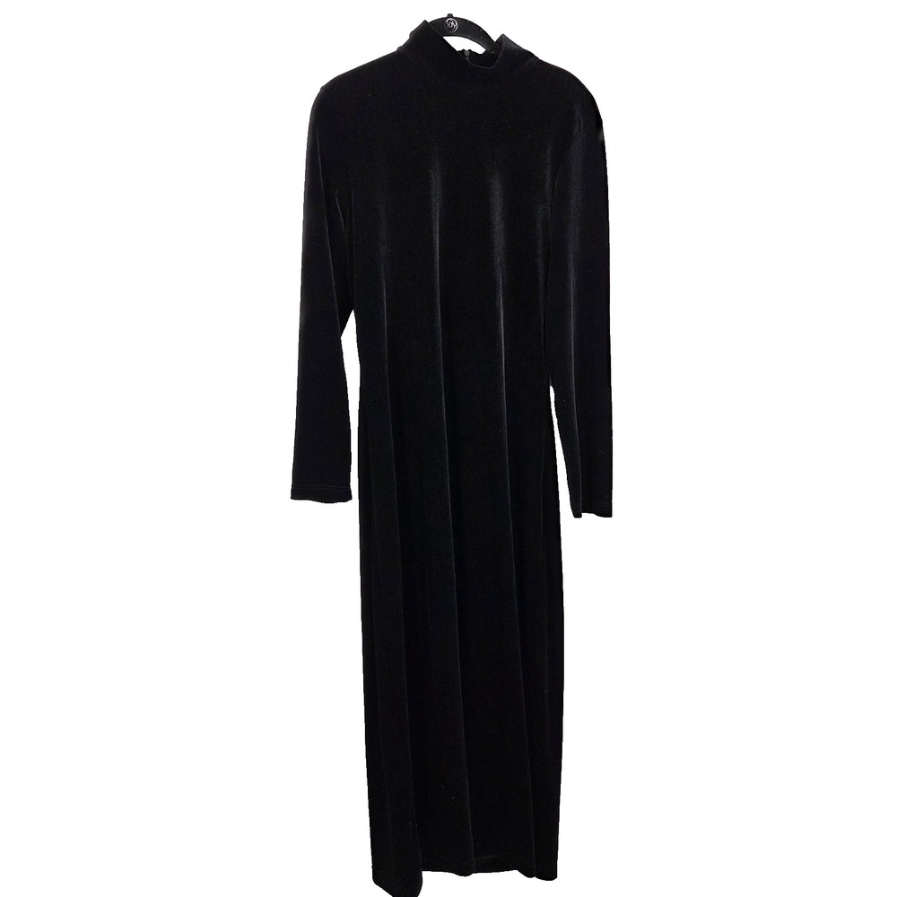 VTG Express Tricot Black Velvet Long Sleeve Dress SZ 11/12 Modest Witchy